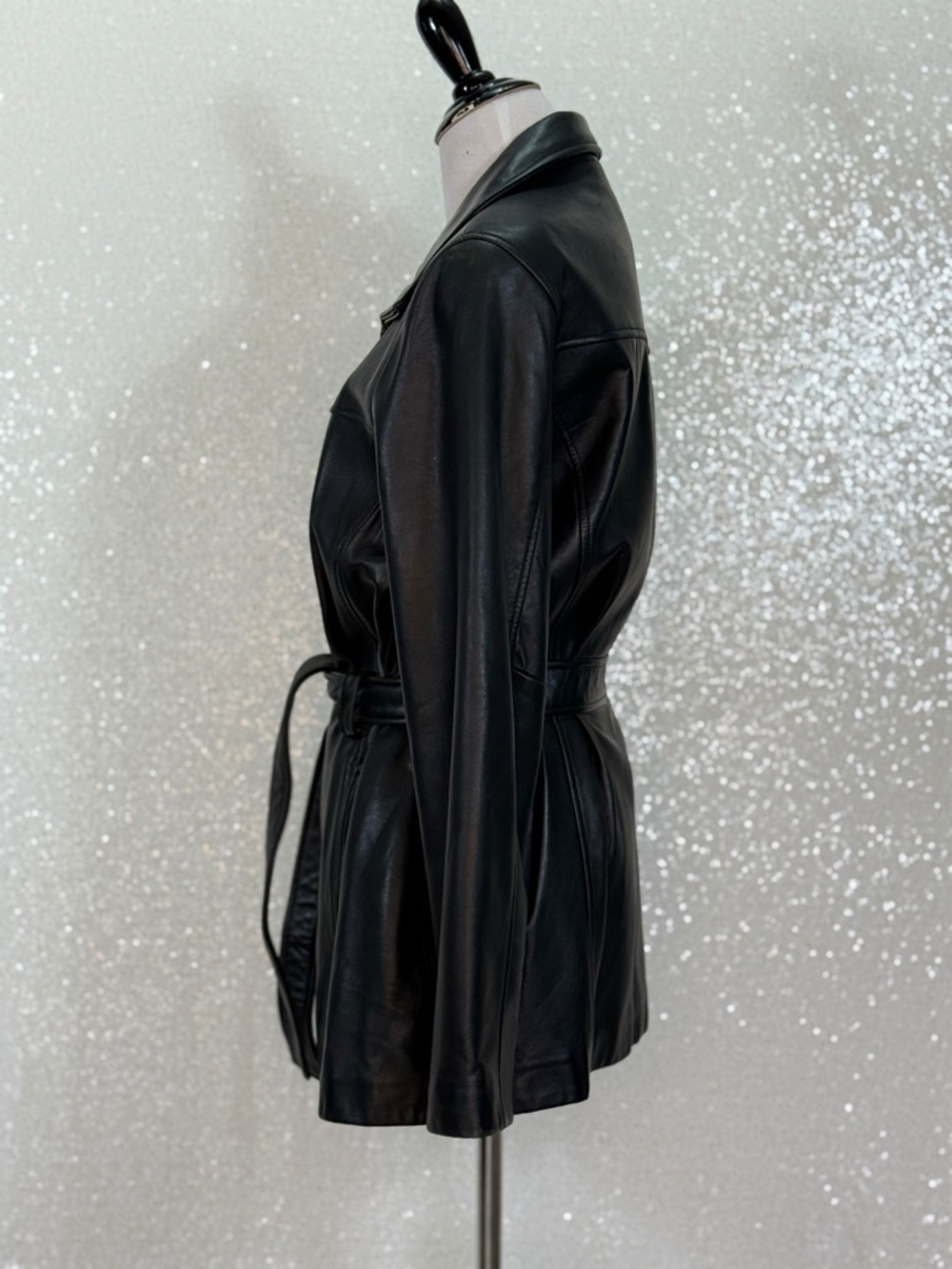 Jacqueline Ferrar Genuine Lambskin Leather Jacket Black Belted Zip Up Tailored - Picture 9 of 16